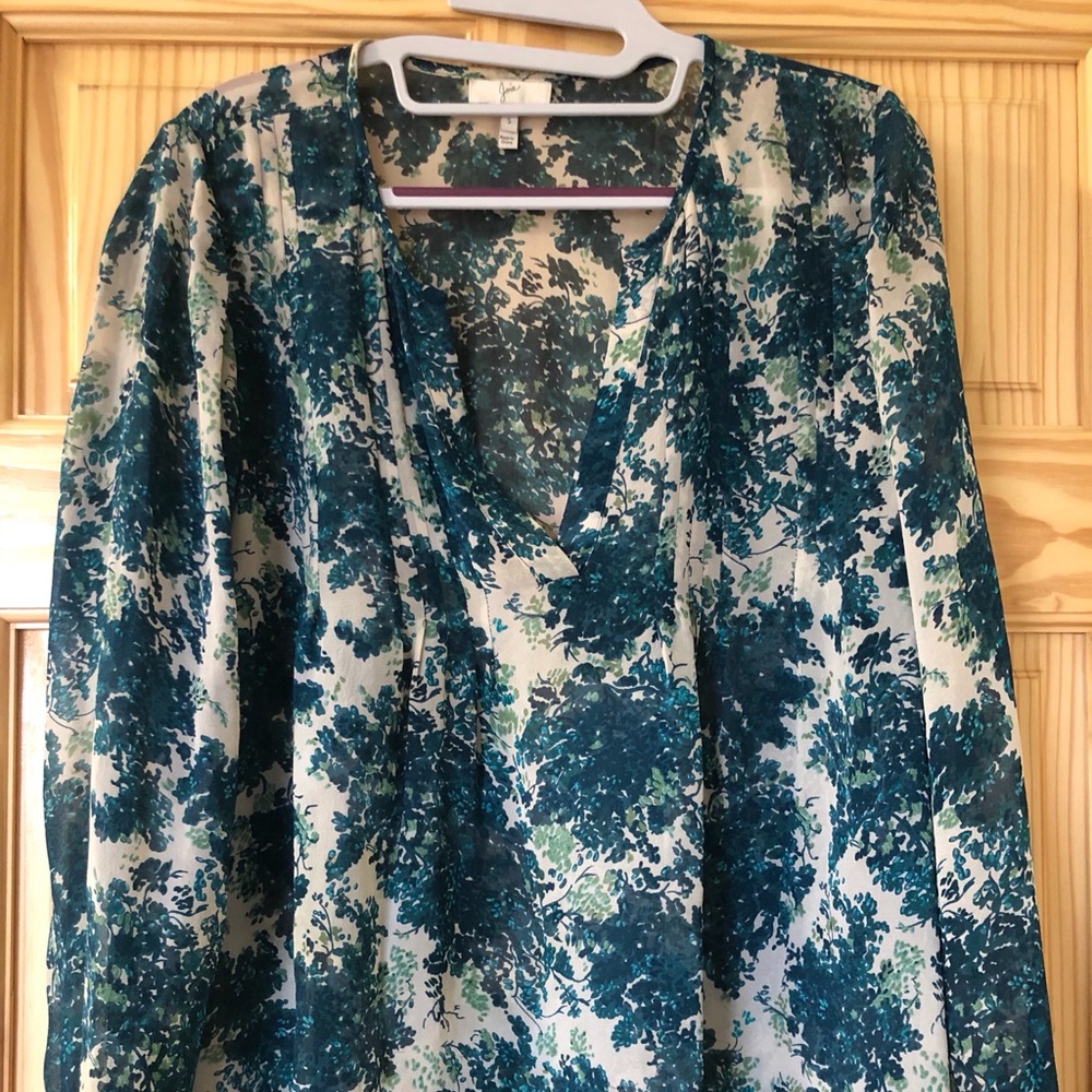 Joie Long Sleeve Blue Floral Silk Blouse